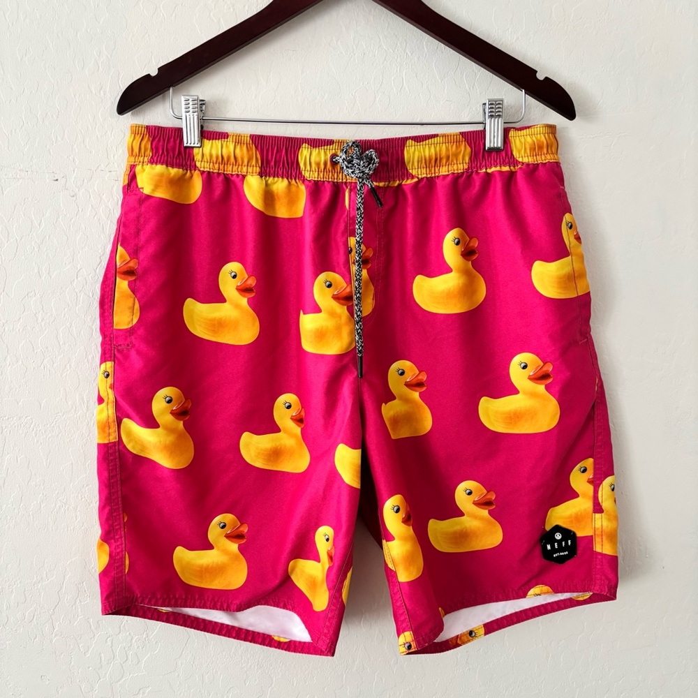 Neff Rubber Ducky Swim‎ Trunks – Men’s Size Large Pink Yellow